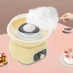Candyflossmaskine, bordmodel 500 W, astronautform, elfenbensfarve, elektrisk, sæt til hvidt sukker og hårde bolsjer