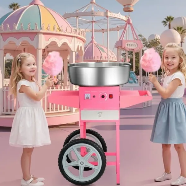 Candyflossmaskine med Vogn, Sukkerstivelsesmaskine 1000W, Professionel, Fest Klar Hot