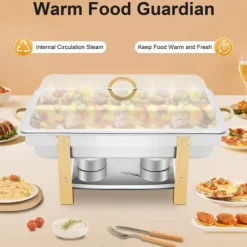 Chafing Dish - Buffetvarmer - 9 L Kapacitet - Rustfrit Stål - 2 Brænderholdere - Til fast sprit/bio-olie - 63x35x32 cm - Sølv/Guld Hot