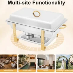 Chafing Dish - Buffetvarmer - 9 L Kapacitet - Rustfrit Stål - 2 Brænderholdere - Til fast sprit/bio-olie - 63x35x32 cm - Sølv/Guld Hot