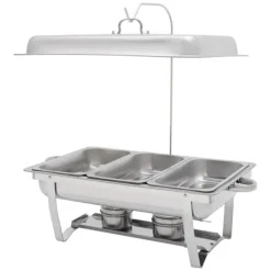 Chafing Dish, 410 rustfrit stål, 56 x 35,5 x 7,5 cm, 3 madpander, 3L kapacitet pr. pande, rektangulær form Hot
