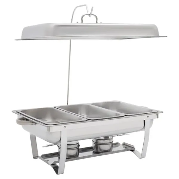 Chafing Dish, 410 rustfrit stål, 56 x 35,5 x 7,5 cm, 3 madpander, 3L kapacitet pr. pande, rektangulær form Hot