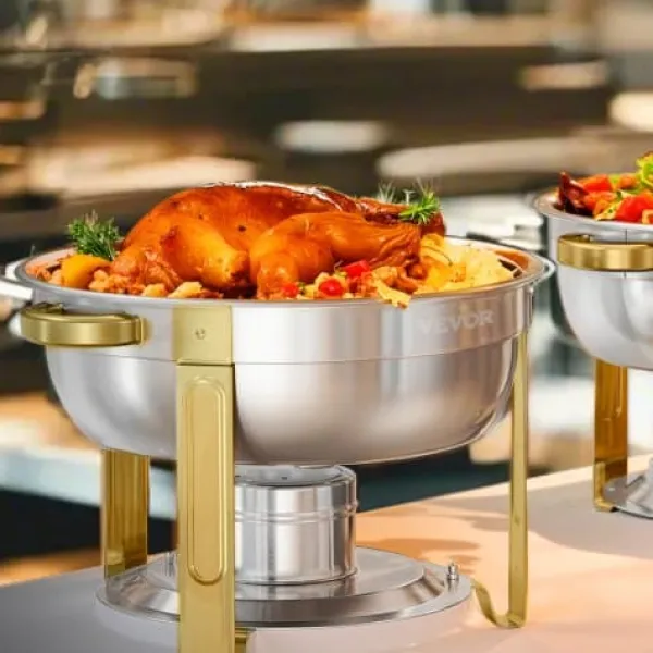 Tilbehør Til Madservering>Chafing Dish Buffet Sæt, 5 Qt 4-pak, Guld, Rustfrit Stål