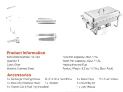 Chafing Dish Buffet Sæt, 8 Quart Kapacitet, Holdbart Rustfrit Stål, 6 pakker Outlet