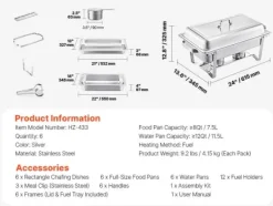Chafing Dish Buffet Sæt, 8 Quart Kapacitet, Holdbart Rustfrit Stål, 6 pakker Outlet