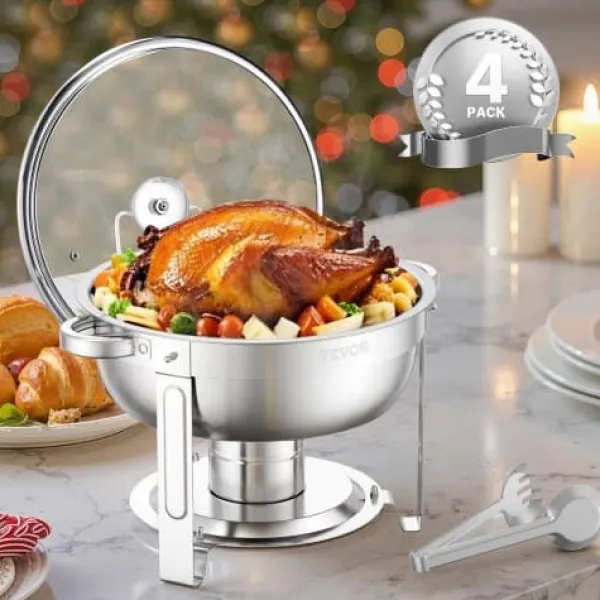Madopvarmere>Chafing Dish Buffet Sæt, 4 stk 5 Qt rustfrit stål, sølv, catering varmer