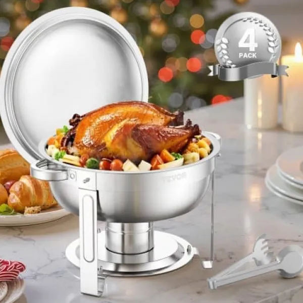 Madopvarmere>Chafing Dish Buffet Sæt, 4 stk, 5 qt, Rustfrit Stål, Sølv, Catering Varmer