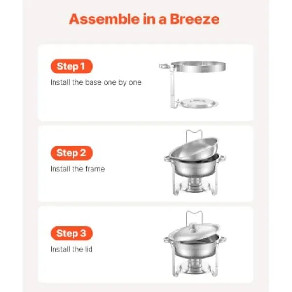 Madopvarmere>Chafing Dish Buffet Sæt, 4 stk, 5 qt, Rustfrit Stål, Sølv, Catering Varmer