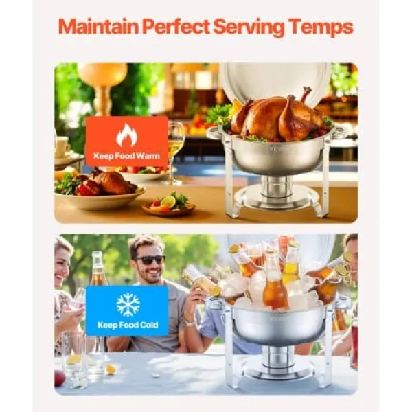 Madopvarmere>Chafing Dish Buffet Sæt, 4 stk, 5 qt, Rustfrit Stål, Sølv, Catering Varmer