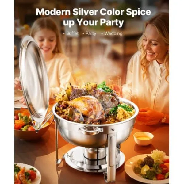 Madopvarmere>Chafing Dish Buffet Sæt, 4 stk, 5 qt, Rustfrit Stål, Sølv, Catering Varmer