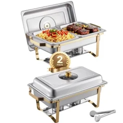Tilbehør Til Madservering>Chafing Dish Buffet Sæt, Foldestativ Brændstofholder, Glaslåg Vandpande,2 pakke