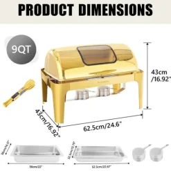 Chafing Dish Buffet Sæt, 5QT-9QT Kapacitet, Rustfrit Stål Materiale,Guld 9 QT Best