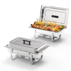 Chafing Dish Buffet Sæt, 5QT-9QT Kapacitet, Rustfrit Stål Materiale,Sølv 8QT 2stk Discount