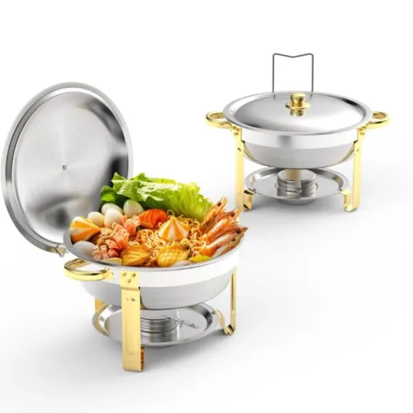 Chafing Dish Buffet Sæt, 5QT-9QT Kapacitet, Rustfrit Stål Materiale,Sølv 5QT 2stk Outlet