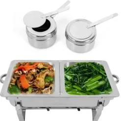 Chafing dish, buffet-madvarmer, 7,5 L, rustfrit stål, professionelt sæt, sølv Discount