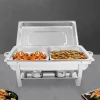 Tilbehør Til Madservering>Chafing Dish Buffetsæt - 2-bakke Madvarmer/Servering - Rustfrit Stål - Til Catering, Bryllupper & Events - Sølv