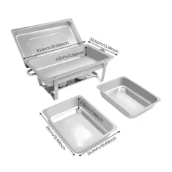 Tilbehør Til Madservering>Chafing Dish Buffetsæt - 2-bakke Madvarmer/Servering - Rustfrit Stål - Til Catering, Bryllupper & Events - Sølv