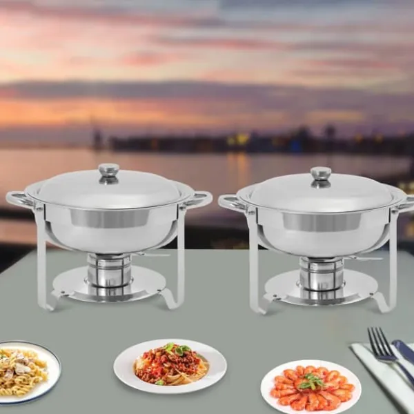 Chafing dish buffetsæt, 4,5 L madvarmer, rustfrit stål, guld, alkoholdrevet, selvbetjening til fester/bryllupper Clearance