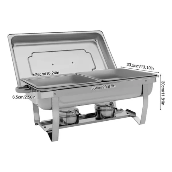 Madopvarmere>Chafing Dish Buffetsæt - Rektangulær Madvarmer - 2-pak - Rustfrit Stål - Til Catering - Sølv