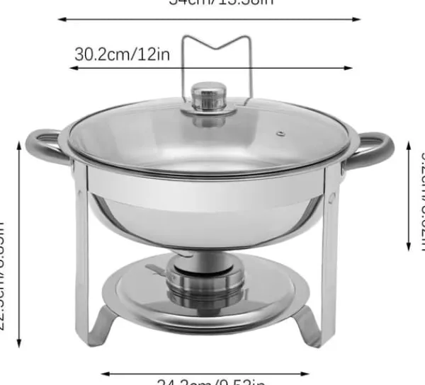 Chafing Dish Buffet-sæt - Rund Madvarmer 5 L - Rustfrit Stål - Til Buffet & Catering - Sølv Hot