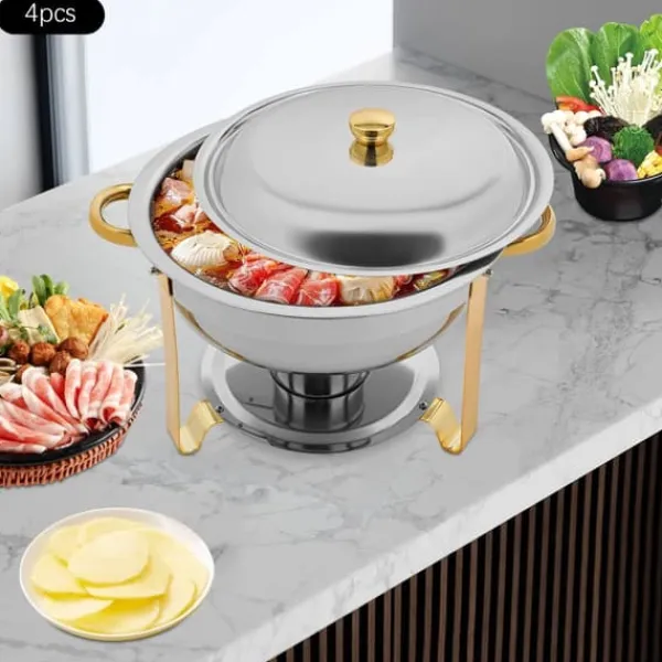 Tilbehør Til Madservering>Chafing Dish Buffetsæt - Varmeholder - 4 dele - 4,5 L pr. beholder - Til fester & bryllupper - Guld