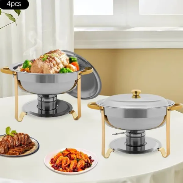 Tilbehør Til Madservering>Chafing Dish Buffetsæt - Varmeholder - 4 dele - 4,5 L pr. beholder - Til fester & bryllupper - Guld