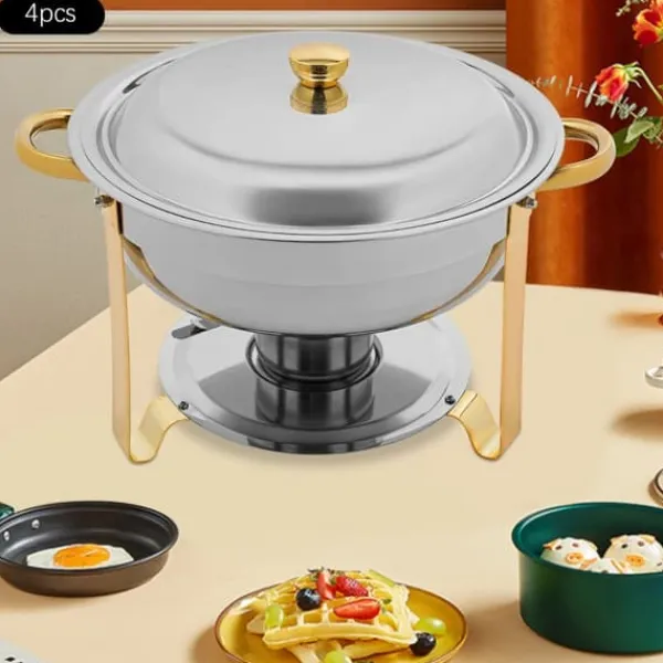 Tilbehør Til Madservering>Chafing Dish Buffetsæt - Varmeholder - 4 dele - 4,5 L pr. beholder - Til fester & bryllupper - Guld