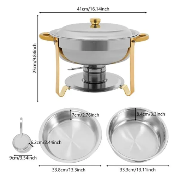 Tilbehør Til Madservering>Chafing Dish Buffetsæt - Varmeholder - 4 dele - 4,5 L pr. beholder - Til fester & bryllupper - Guld