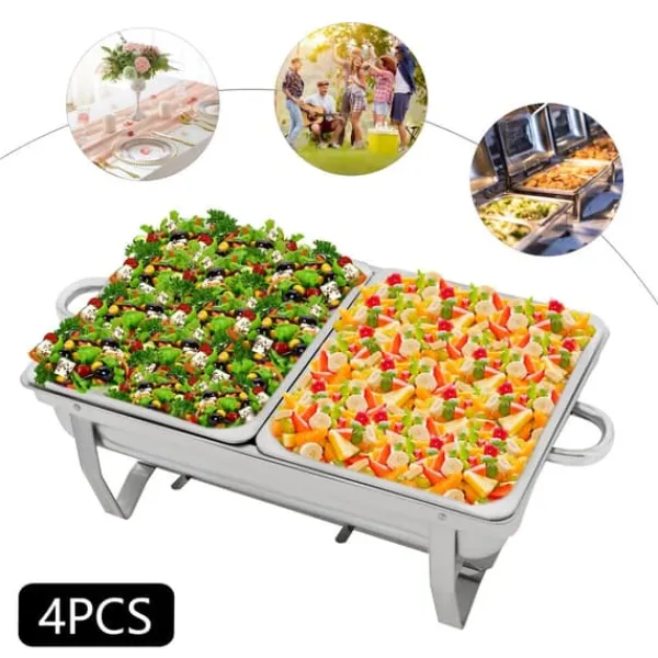 Tilbehør Til Madservering>Chafing Dish Buffetvarmer - Sæt - 4-pak - 9 L - 53 x 33,5 cm - Højde 30 cm - Til ca. 10 personer - Lysegrå