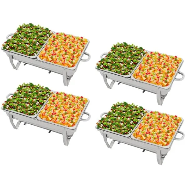 Tilbehør Til Madservering>Chafing Dish Buffetvarmer - Sæt - 4-pak - 9 L - 53 x 33,5 cm - Højde 30 cm - Til ca. 10 personer - Lysegrå