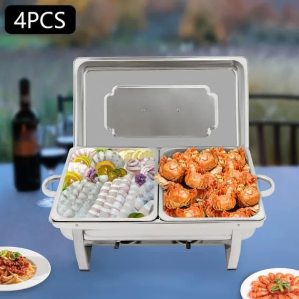 Tilbehør Til Madservering>Chafing Dish Buffetvarmer - Sæt - 4-pak - 9 L - 53 x 33,5 cm - Højde 30 cm - Til ca. 10 personer - Lysegrå