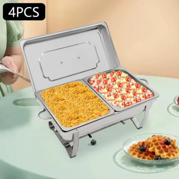 Tilbehør Til Madservering>Chafing Dish Buffetvarmer - Sæt - 4-pak - 9 L - 53 x 33,5 cm - Højde 30 cm - Til ca. 10 personer - Lysegrå