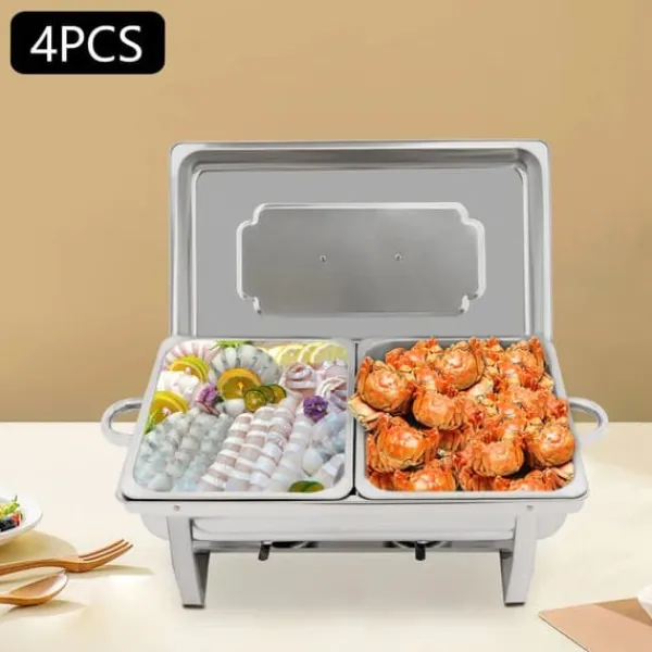 Tilbehør Til Madservering>Chafing Dish Buffetvarmer - Sæt - 4-pak - 9 L - 53 x 33,5 cm - Højde 30 cm - Til ca. 10 personer - Lysegrå
