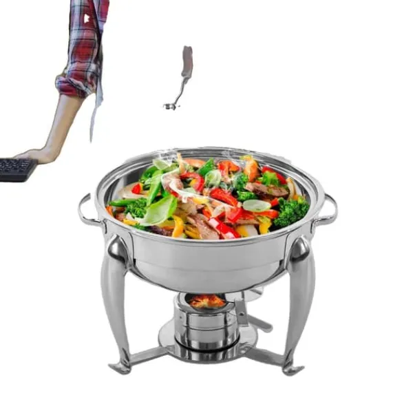 Madopvarmere>Chafing Dish, Holdbar Rustfrit Stålramme, Glas Kogepander, Stabil Opvarmningsløsning