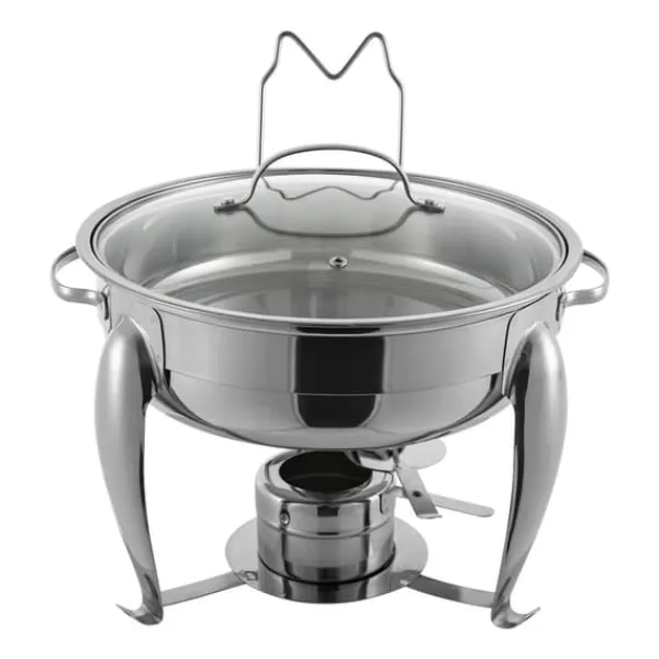 Madopvarmere>Chafing Dish, Holdbar Rustfrit Stålramme, Glas Kogepander, Stabil Opvarmningsløsning
