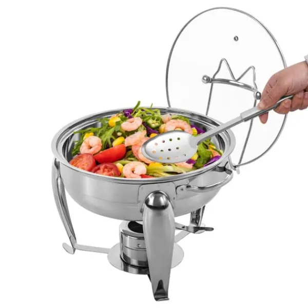 Madopvarmere>Chafing Dish, Holdbar Rustfrit Stålramme, Glas Kogepander, Stabil Opvarmningsløsning