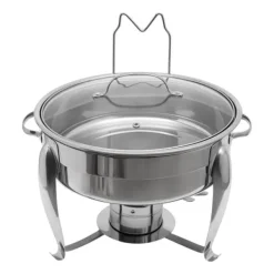 Chafing Dish, 6L Kapacitet, Rustfrit Stål Konstruktion, Glaslåg, Alkoholvarmer, Ideel til Sammenkomster Online