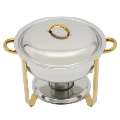 Madopvarmere>Chafing Dish, 5L kapacitet, rustfrit stål materiale, rund form, belastning 22 lbs, dimensioner 16,54 x 12,6 tommer