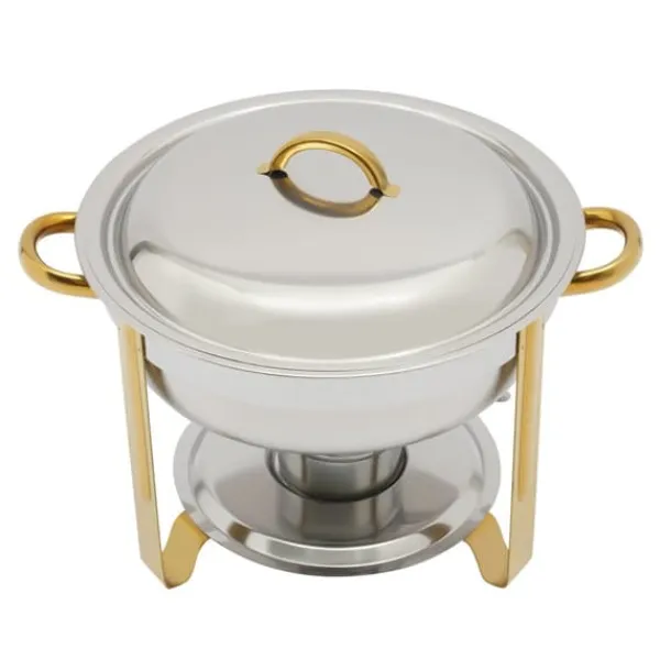 Madopvarmere>Chafing Dish, 5L kapacitet, rustfrit stål materiale, rund form, belastning 22 lbs, dimensioner 16,54 x 12,6 tommer