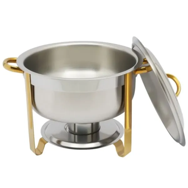 Madopvarmere>Chafing Dish, 5L kapacitet, rustfrit stål materiale, rund form, belastning 22 lbs, dimensioner 16,54 x 12,6 tommer