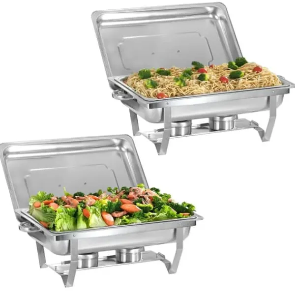 Chafing Dish, 9L Kapacitet, Holdbar Rustfrit Stål Konstruktion,Sølv 2PCS Sale