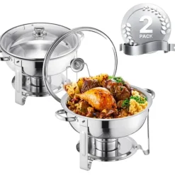 Tilbehør Til Madservering>Chafing Dish, Rustfrit Stål, Ideel til Begivenheder,2 pak sølv