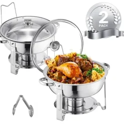 Tilbehør Til Madservering>Chafing Dish, Rustfrit Stål, Ideel til Begivenheder,2 pak sølv