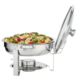 Chafing Dish Sæt, 2-pak rund med glaslåg og brænderholder, 38x34x32 cm, rustfrit stål Clearance