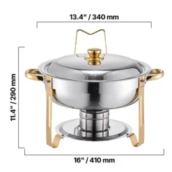 Chafing Dish Sæt, Rustfrit Stål, Pladsbesparende Design,Guld