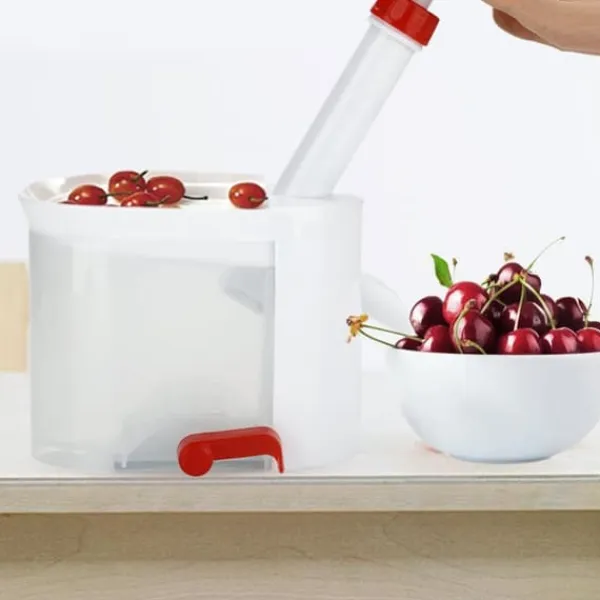 Pressere>Cherry Pitter - Bærbar frugtudstikker med beholder, perfekt til hjemmet og rejsen