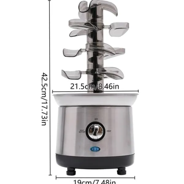 Fonduesæt>Chokoladefontæne, 1,2L kapacitet, 4 niveauer, 220-240V, 150-190W, 19 cm x 42,5 cm