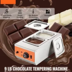 Chokoladetempereringsmaskine med 9 lbs smeltedigel og 2 tanke til perfekt chokoladelevering.