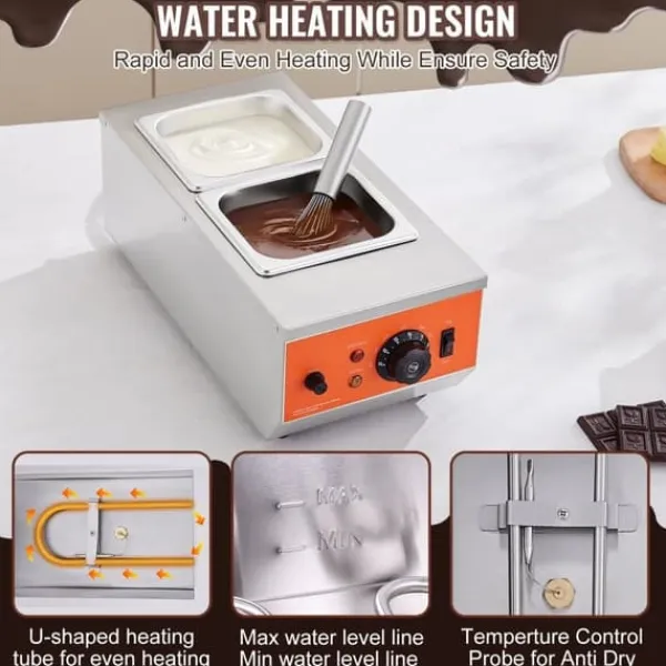 Chokoladetempereringsmaskine med 9 lbs smeltedigel og 2 tanke til perfekt chokoladelevering.
