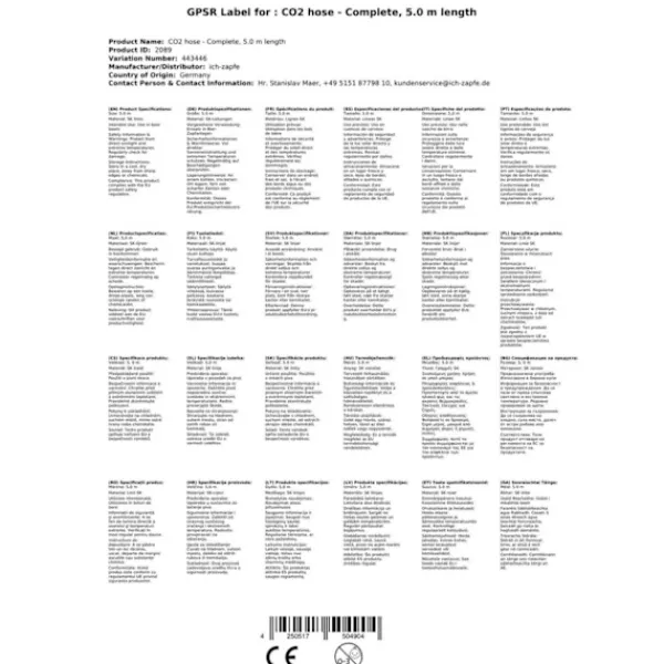 Sodavandsmaskiner>CO2 slange komplet, 5,0 m, 0